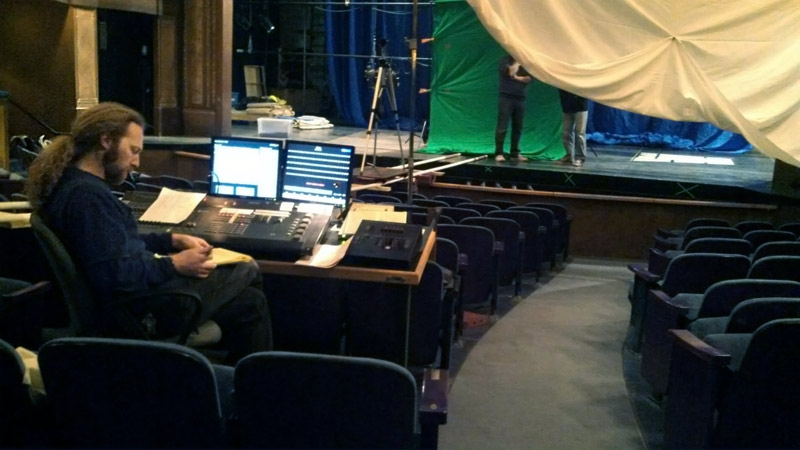 Phil from Skylight handed lighting cues using the house board.  The muslin drape was diffusion for the subject's key light.